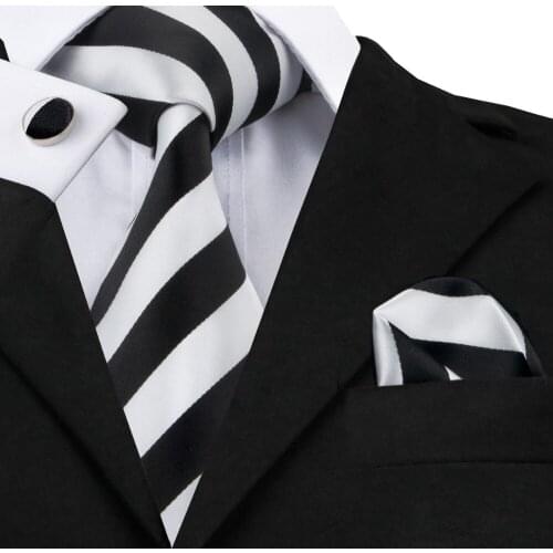 10 Colors Classic Striped Ties for Men Silk Jacquard Woven Fashion Party Wedding Necktie Handkerchief Cufflinks Set Neckties