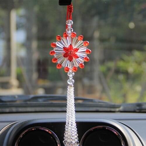 3 Styles Crystal Glass Hanging Crafts Car Rearview Mirror Ornaments Handmade Flower Home Decor Figurine Car Interior Accessories