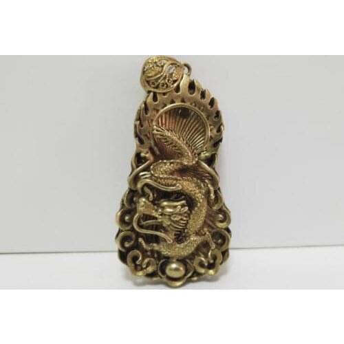Collectable Chinese Pure Brass Carved Animal Zodiac Dragon Small Pendant Statues