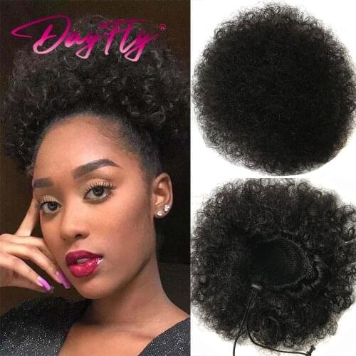 Short Afro Kinky Curly Ponytail Brazilian Virgin Hair Kinky Curly Ponytail Human Hair Puff Drawstring Clip In Hair Extension Wig
