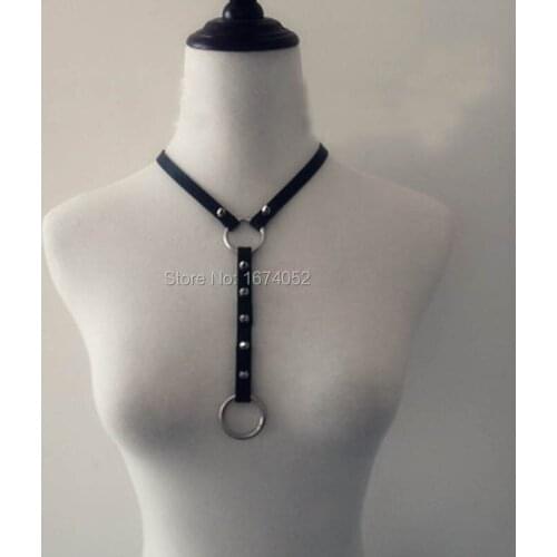Punk Amo Gothic Rock Handmade Haning O round BDSM Bondage Collar Leather Choker Necklace