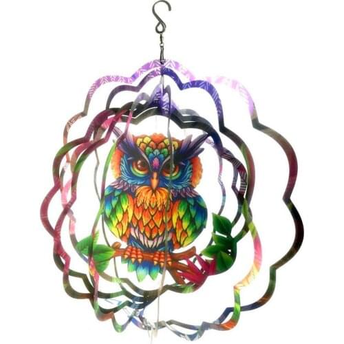 Colorful Forest Owl Rotating Wind Chimes Wall Decor Creative Home Decor Livingroom Bedroom Nursery Window Decor 3D Visual Effect