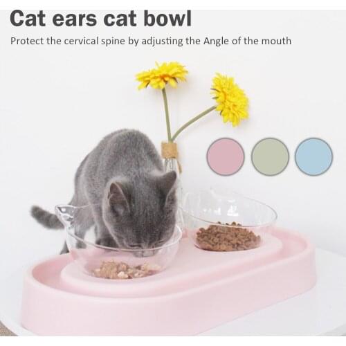 Adjustable Tilt Cat Ears Bowl Double Bowl With Raised Stand Drinking Bowl Cat Food Bowl Large Face Cat Water Bowl Dogs Feeders