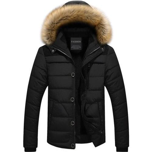 Fashion Men Winter Cotton Jacket Thick Warm Hooded Casual Coat With Fur Collar Plus Velvet Lining Windbreaker New Outerwear