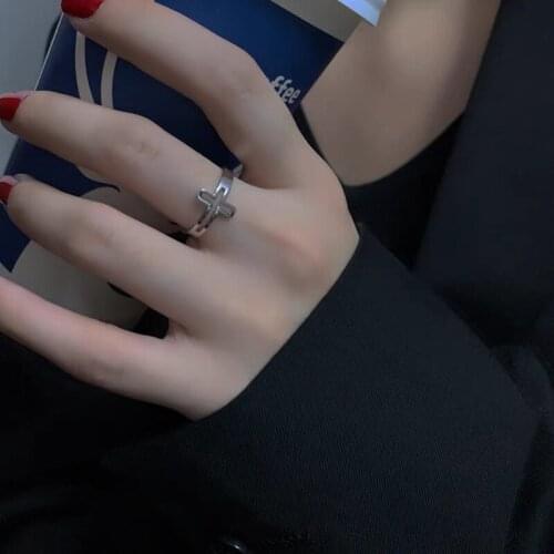 Fashionable Simple Temperament Cross Metal Ring Stainless Steel Adjustable All-match Men and Women Couples Party Jewelry Gifts