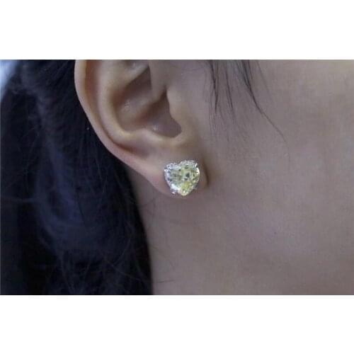 Fashion brand big stone love heart stud earring , sterling silver pink yellow white glass crystal earring famous brand jewelry