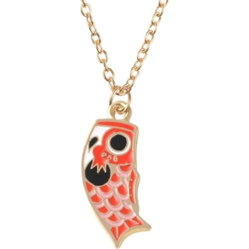 Fashion Enamel Japanese-Style Necklaces Jewelery Cute Koi Fish Necklace Alloy Drop Pendant Fish Necklace Chain For Women Girl
