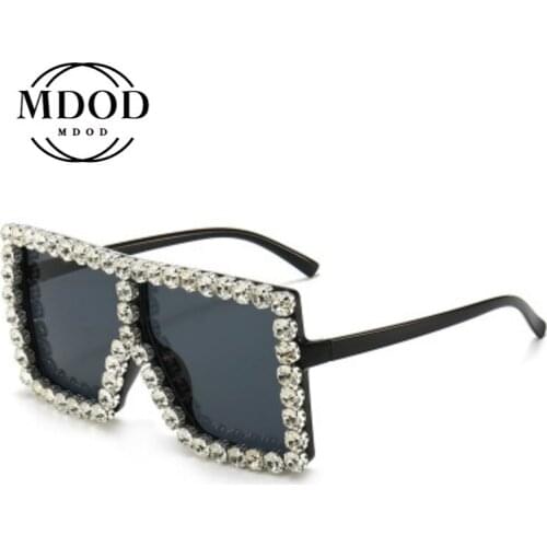 Fashion Crystal Diamond Oversized Sunglasses For Women Luxury Fashion Candy Shades UV400 Brand Glasses Transparent Frame