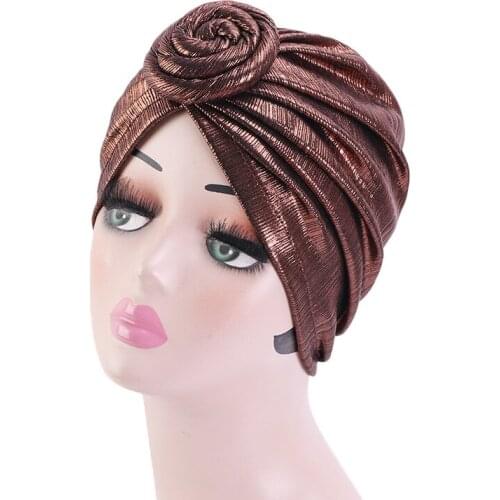 Four Seasons Ladies Cap Beanie Muslim Solid Color Turban Hat Islamic Bronzing Retro Turban Hat Knotted Cap Fashion Color Cap