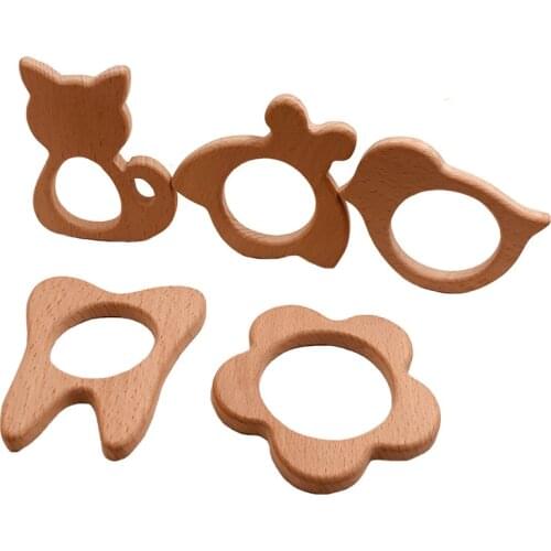 New Baby Toys Beech Wood Bear Hand Teething Wooden Ring Baby Rattles Play Gym Montessori Stroller Toys Educational Toys