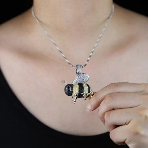 Lovely Bee charm Pendant Necklace For Women hip hop Trend Ladies tennis Chain long necklace Fashion Party Jewelry Girl Gifts