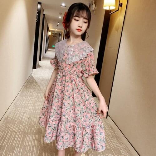 Girls Floral Dress Children Waist Lace Collar Dress Kids Dresses for Girls Baby Girl Clothing Mommy and Me Dress