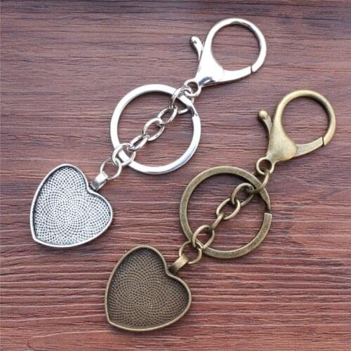 Fit 25mm Heart Antique silver/bronze Handmade Key rings buckle Cabochon Frame Bezel Settings Tray blank 5pcs/lot K05487