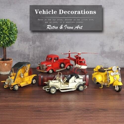 Retro Iron Art London Bus Figurine Motorcycle Vehicle Helicopter Model Handmade Classic Car Statue Office Bar Crafts Home Decors