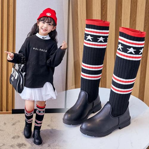Girls Boots 2020 Autumn New Children Star Knee-High Fashion Boots Suede Rubber Soft Non-slip Platform Boots Shoes For Girl Kids