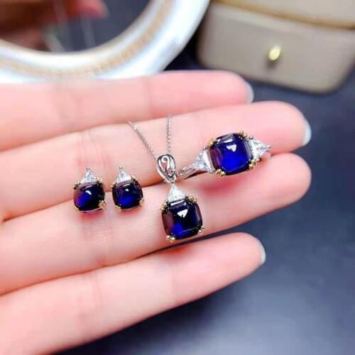 High quality Sugar Tower Sapphire S925 Sterling Silver Ring Earrings Pendant Necklace Fine Fashion Jewelry for Women MeibaPJFS