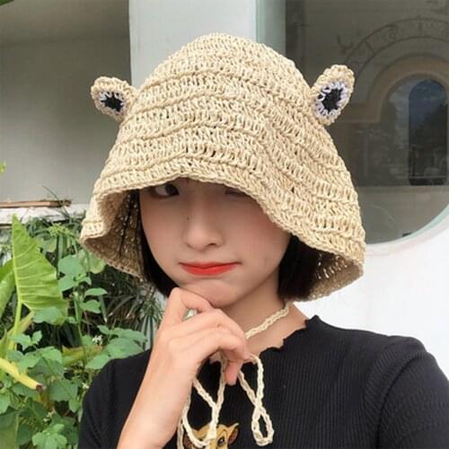 1PC Frogs Straw Weaving Hats Women Sun Protection Sun Hat Adjustable strap Fisherman Hat Outdoor Casual Caps sombreros de mujer