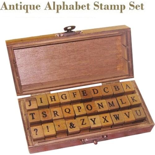 30pcs Retro Uppercase Alphabet Letter Stamp Wooden Rubber Stamp Set Craft Stamps for Scrapbooking Decorating