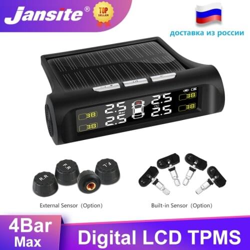Jansite Car TPMS Tire Pressure Monitoring System Solar Charging HD Digital LCD Display Auto Alarm System Wireless With 4 Sensor