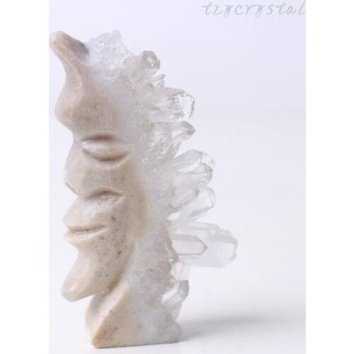 1pc White Crystal Cluster Hand-carved Moon Smiley Sculpture Decoration