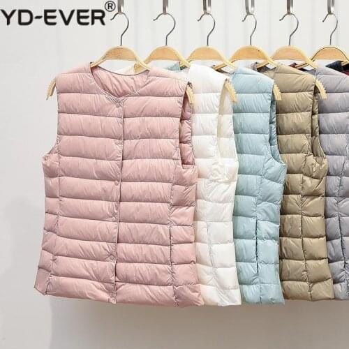 Ultralight Down Vest Women 2020 New Single-breasted Sleeveless Women Duck Down Waistcoat Puffy Padded Warm Vest Jacket