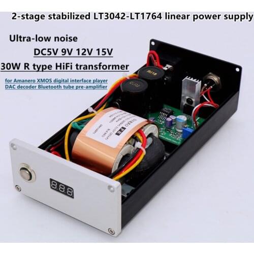 Ultra-low noise HIFI linear power supply 2-stage regulated LT3042-LT1764 30w 5v 12v 3A linear power supply for DAC Bluetooth