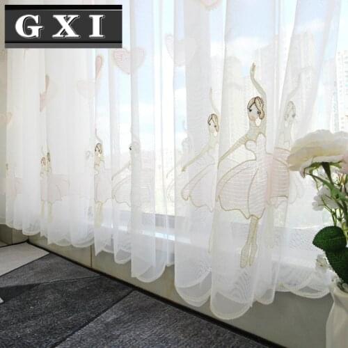 GXI Sweet Tulle Curtain Princess for Girls Room Bedroom Love Ballet Dance Pattern Sheer Curtain Mesh Fabric Voile Drape