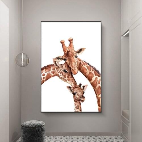 Funny Animal Family Canvas Paintings Watercolor Cute Giraffe Posters and Print Wall Art Picture for Living Room Home Decoration