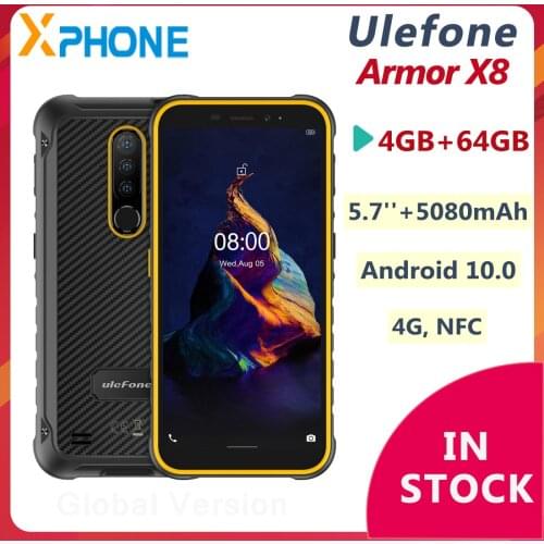 Ulefone Armor X8 Rugged Phone 4GB 64GB 5080mAh 5.7” Android 10.0 MTK6762V/WD Octa Core NFC 4G Network Smartphone