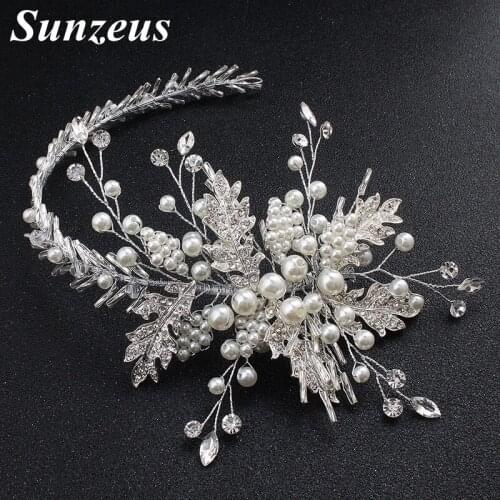 Pearls Leaves Flower Sharp Bride Headband 2020 Sliver Hair Long Hair Band Girls Hair Decoration SHA24