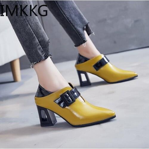Autumn Patchwork Pumps Women Fashion Pointed Toe Buckle Woman 2020 High Heels Ladies Shoes Womens Shoe