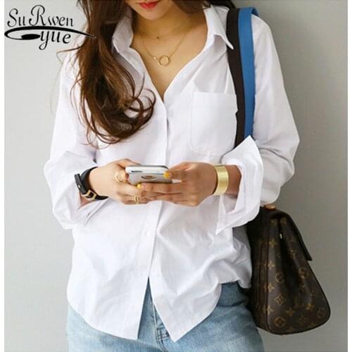 Shirts Women 2021 Women tops and blouses blusas Loose One Pocket Feminine Blouse White Top for women Long Sleeve 3496 50