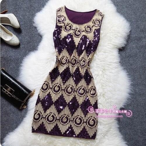 Women casual plus size black Great Dress Sequin Sleeveless O Neck Midi Party dress vestidos de fiesta