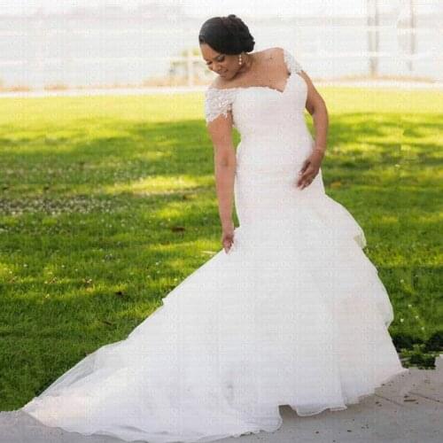 2019 New Sexy Cap Sleeve Mermaid Wedding Dress Organza Vestido De Novia Bridal Gowns