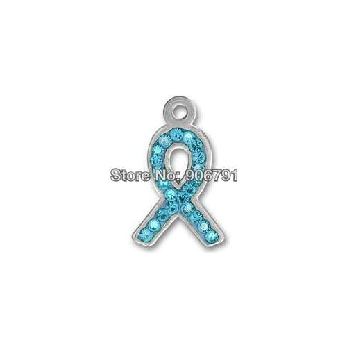 100PCS pewter teal crystal ribbon charm(H105952)
