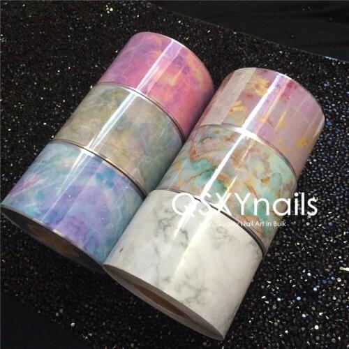 12pcs High Quality Marble Design Nail Foils Transfer Decal White Pink Green Nail art Decoration Manicure Size 4cm*120m