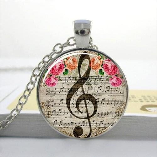 2020 Art lass Round Necklace Music Pendant -Clef Necklace Music Note Necklace Fashion Jewelry lass Dome Jewelry HZ1