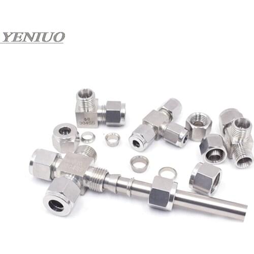 2Way 3Way 4Way 3 4 6 8 10 12mm Pipe OD 304 SS Stainless Steel Double Ferrule Pipe Connector Fittings