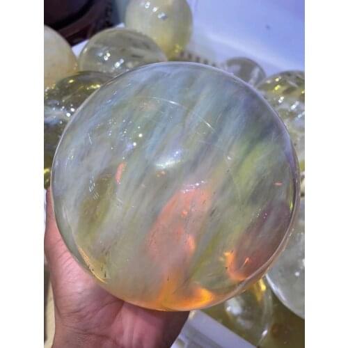 40-200mm Rare natural yellow smelting stone crystal ball + bracket 5AAA