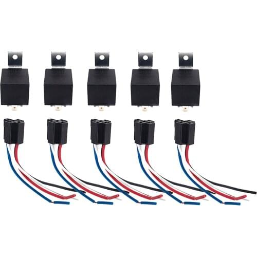 5 Pack 40 AMP 12 V DC Waterproof Relay and Harness Set Heavy Duty Automotive Relay Wiring Harness