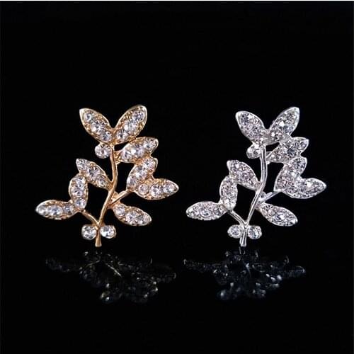 50pcs Crystal Leaf Leaves Rhinestone Applique Flatback Metal Hairpin Brooch Buckle Button Accessories Fashion Embellishment Arts
