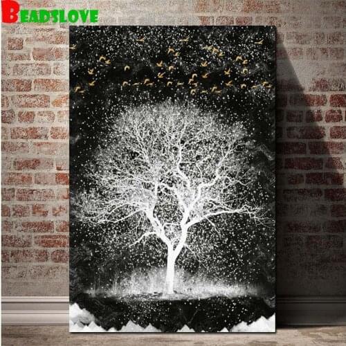 5d Black and white tree cross stitch,Diy diamond embroidery cartoon diamond painting full square drill mosaic art g85