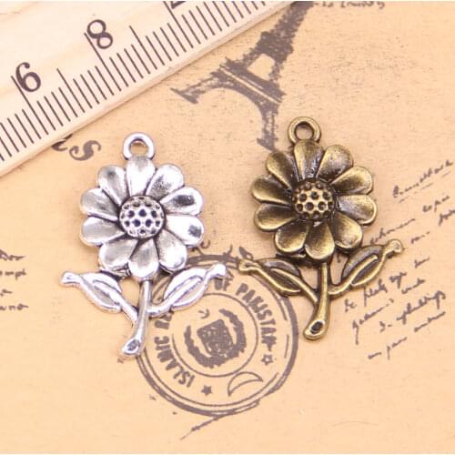 62pcs Charms For Jewelry Making sunflower flower 27x20mm Antique Silver Plated Pendants DIY Tibetan Silver Bracelet Necklace