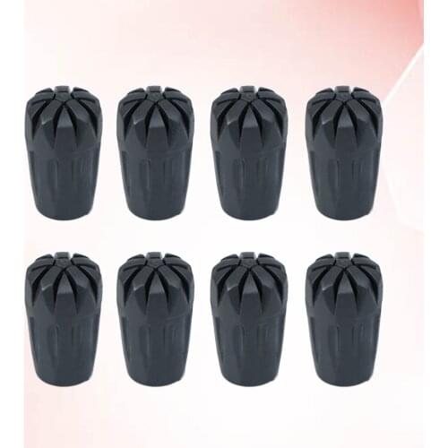 8pcs Rubber Tips Trekking Cane Tip Protectors Hiking Pole Replacement Walking Stick Head Protect Equipment Accessory (Black)