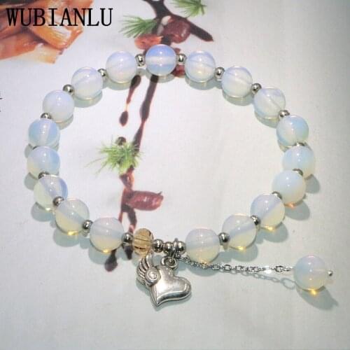 WUBIANLU New 8mm Opal Jaspers Tourmaline Natural Stone Beads Heart-Shaped Pendant Bracelet For Women In Charm Bracelets Jewelry