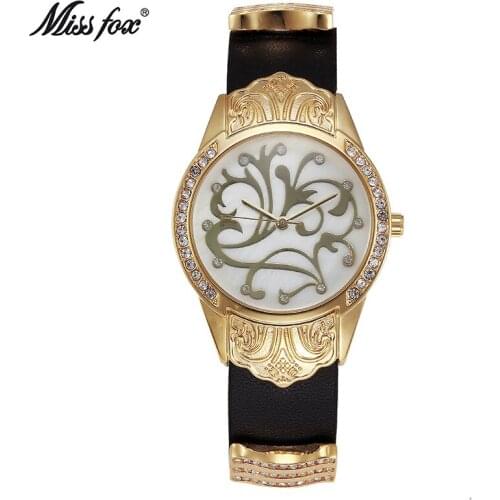 Miss Fox Brand Women Quartz Watch Leather Round Gold Silver Watches Waterproof Ladies Casual Gold Bracelet Clock Montre Femme