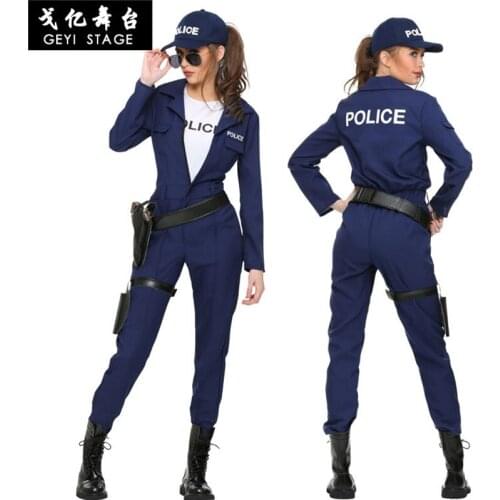 Kids Police Officer Cosplay Costume Carnival Party Fancy Clothing Set Jumpsuit Childrens Day Wear Girls Policewoman Uniform