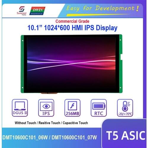 Dwin T5 HMI Display, DMT10600C101_06W DMT10600C101_07W 10.1" 1024X600 IPS LCD Module Screen w/ Resistive Capacitive Touch Panel