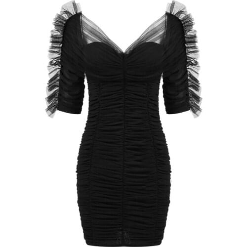 Elegant Party Women Dress Fashion Deep V-neck Backless Nice New Mesh Party Dresses Women Club Sexy Female Vestidos