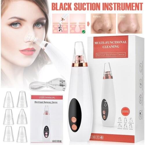 Electric Blackhead Remover Vacuum Facial Pore Cleanser USB Rechargeable 3-Speed Settings With 6 Cleaning Tips